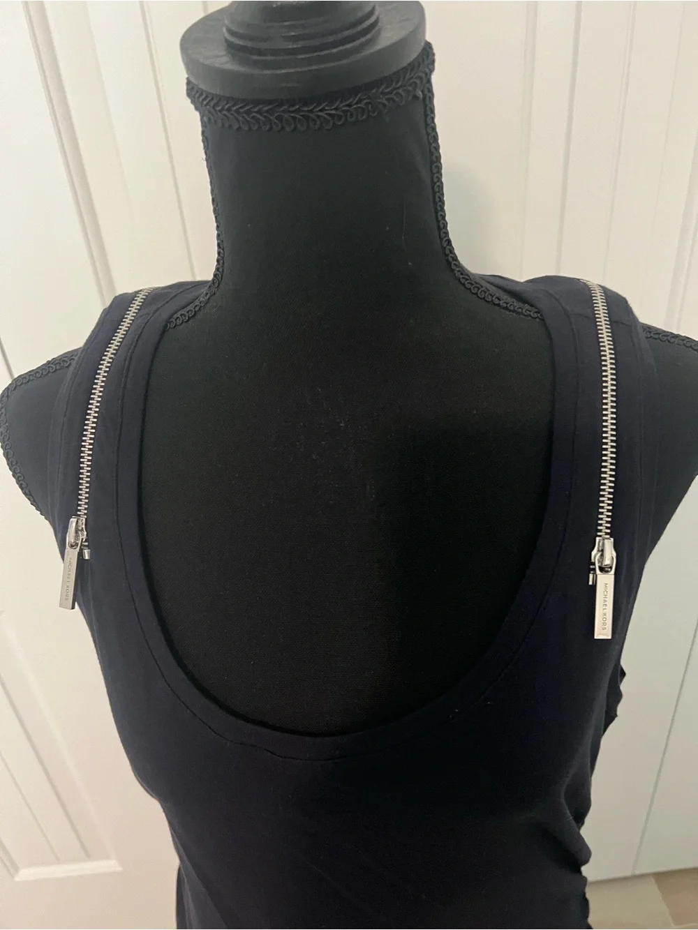 Michael Kors Black Tank with Silver Zipper Shoulder Detail New With Tags